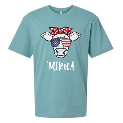 Merica American Cow American Flag Retro Vintage Patriotic Gift Sueded Cloud Jersey T-Shirt