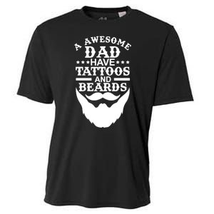 Men Awesome Dads Have Tattoos And Beards Gift Funny Fathers Day Gift Cooling Performance Crew T-Shirt