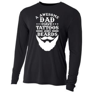 Men Awesome Dads Have Tattoos And Beards Gift Funny Fathers Day Gift Cooling Performance Long Sleeve Crew