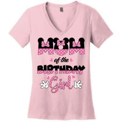 Mom And Dad Birthday Girl Mouse Family Matching Women's V-Neck T-Shirt