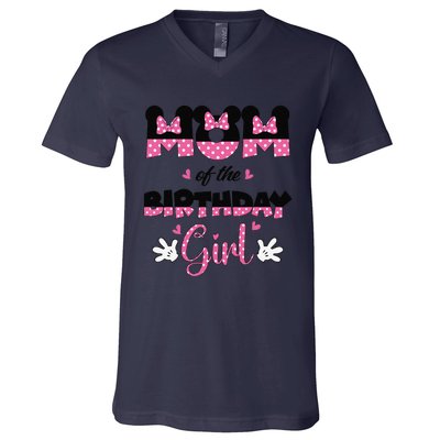 Mom And Dad Birthday Girl Mouse Family Matching V-Neck T-Shirt