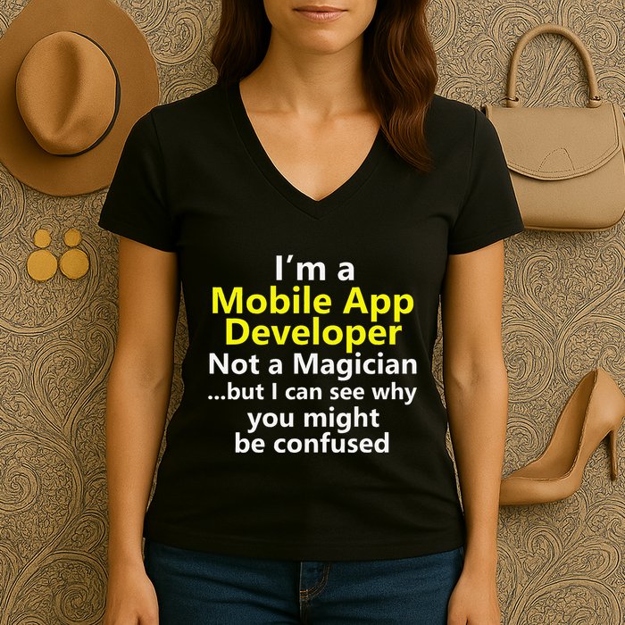 Mobile App Developer Ux Ui Design Web Job Title Career Women's V-Neck T-Shirt