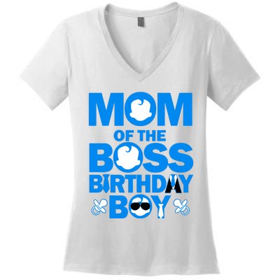 Mom And Dad Of The Boss Birthday Boy Baby Family Party Decor Women's V-Neck T-Shirt