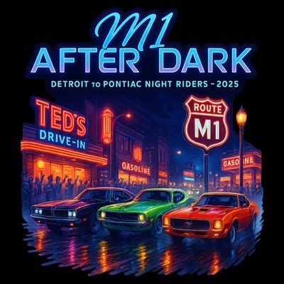 M1 After Dark Detroit To Pontiac Night Riders Woodward Ave M1 2025 T-Shirt