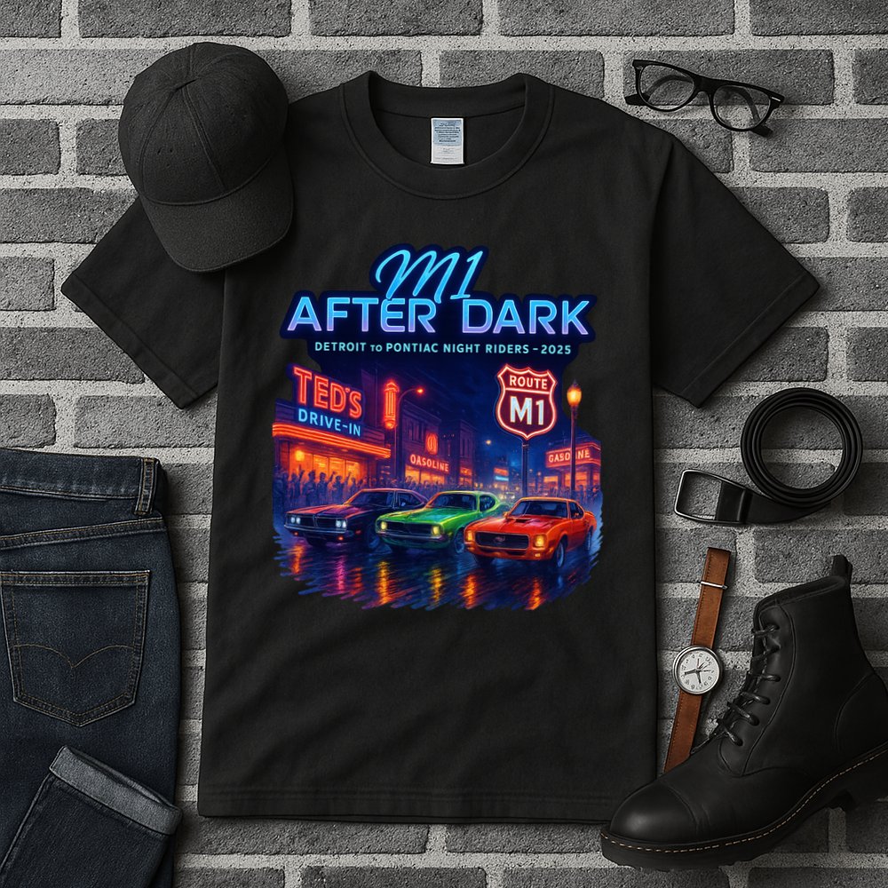 M1 After Dark Detroit To Pontiac Night Riders Woodward Ave M1 2025 Tall T-Shirt