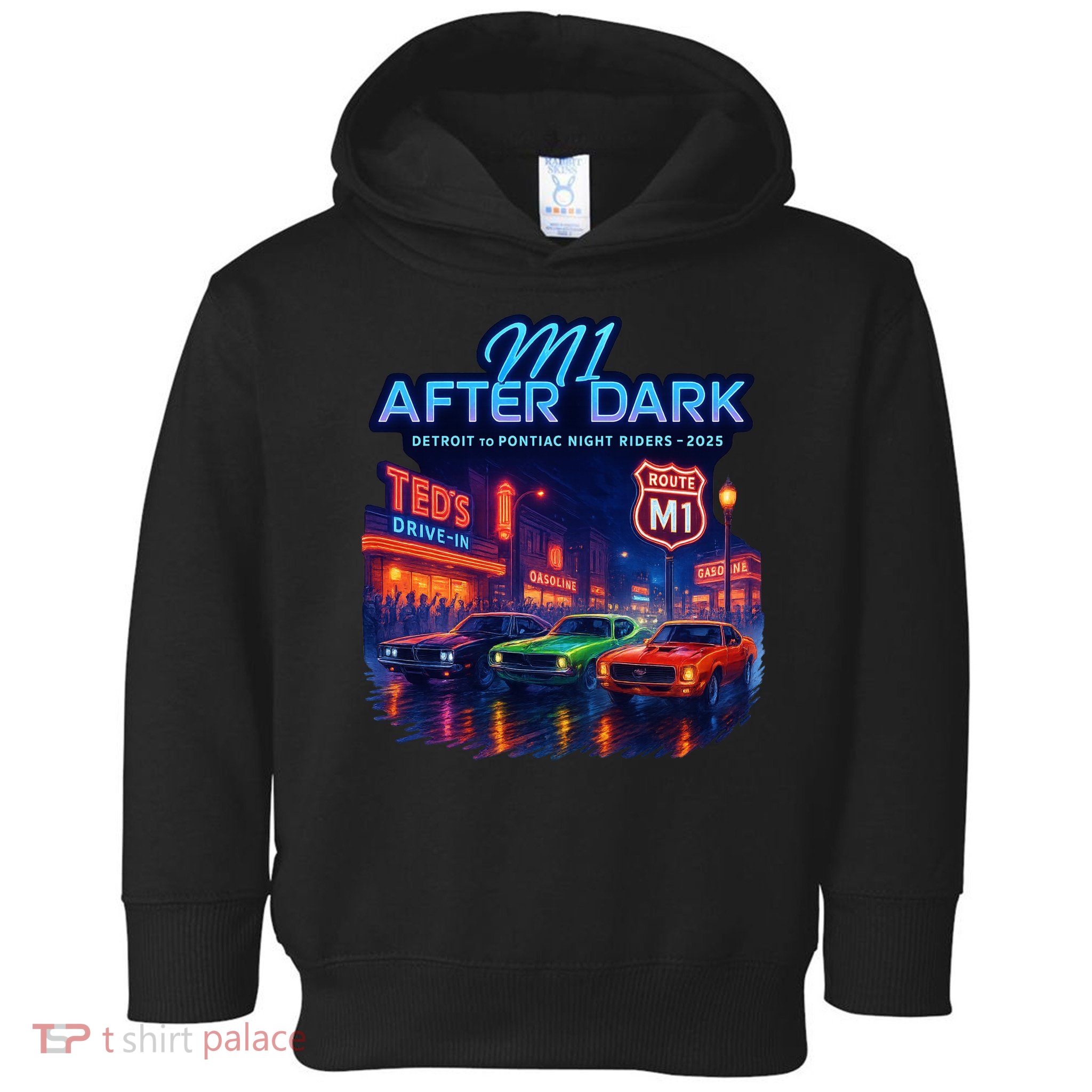 M1 After Dark Detroit To Pontiac Night Riders Woodward Ave M1 2025 Toddler Hoodie