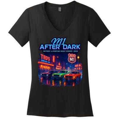 M1 After Dark Detroit To Pontiac Night Riders Woodward Ave M1 2025 Women's V-Neck T-Shirt