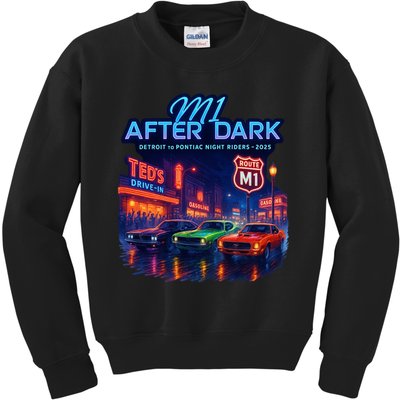 M1 After Dark Detroit To Pontiac Night Riders Woodward Ave M1 2025 Kids Sweatshirt