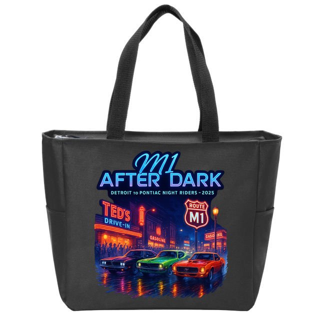 M1 After Dark Detroit To Pontiac Night Riders Woodward Ave M1 2025 Zip Tote Bag