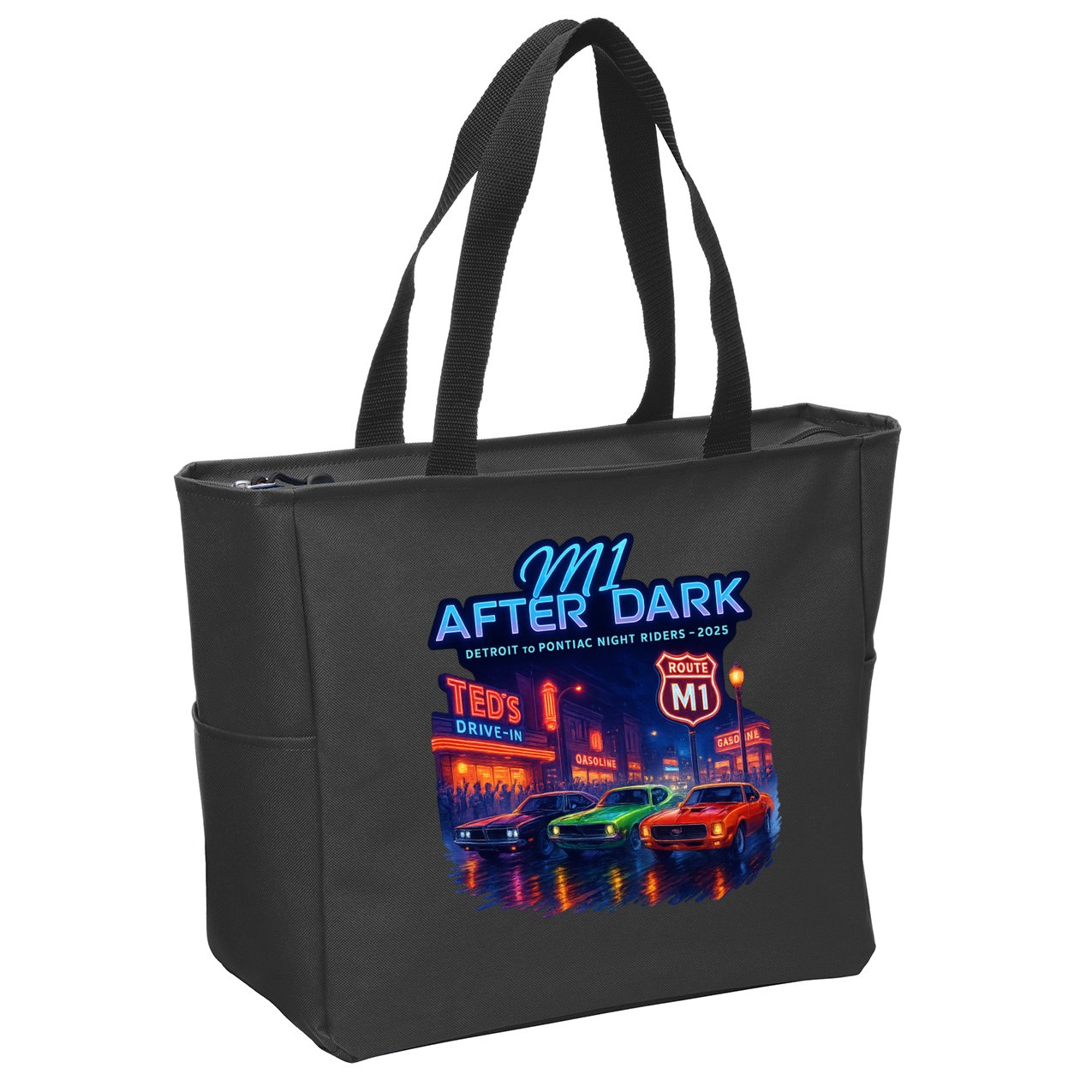 M1 After Dark Detroit To Pontiac Night Riders Woodward Ave M1 2025 Zip Tote Bag