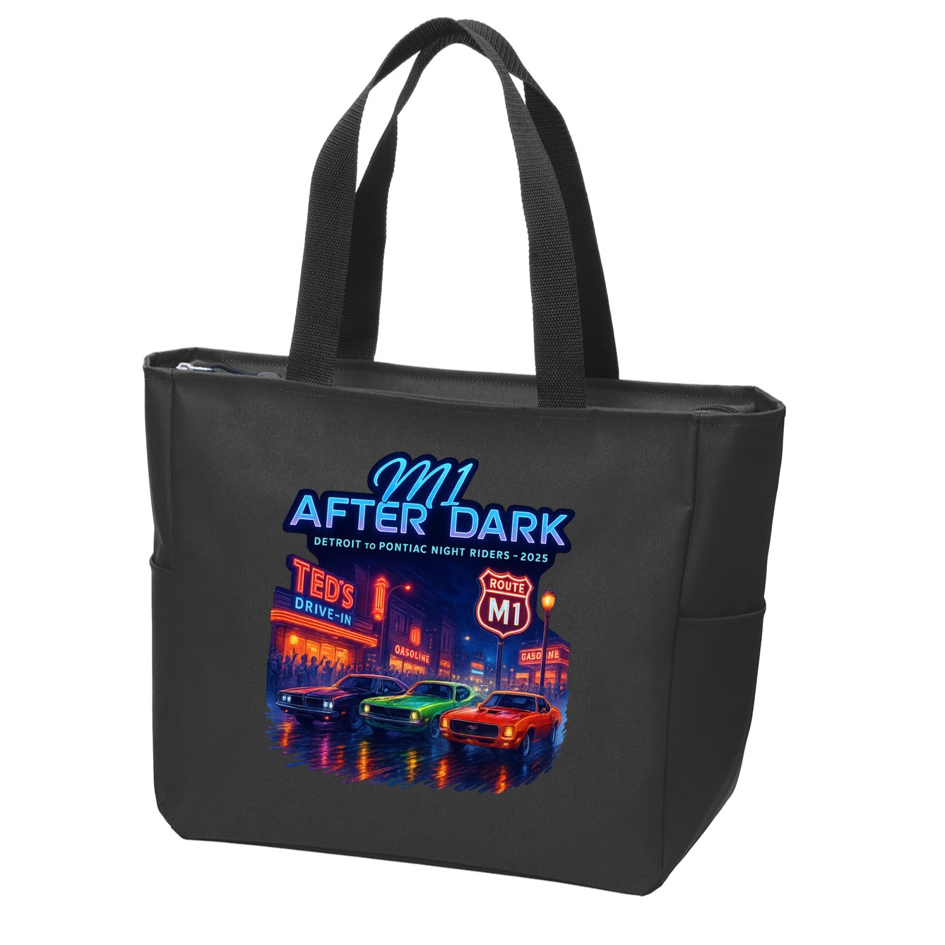 M1 After Dark Detroit To Pontiac Night Riders Woodward Ave M1 2025 Zip Tote Bag