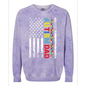 Men Autism Dad Meaningful Gift Fathers Day Dad Autism American Flag Gift Colorblast Crewneck Sweatshirt