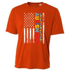 Men Autism Dad Meaningful Gift Fathers Day Dad Autism American Flag Gift Cooling Performance Crew T-Shirt