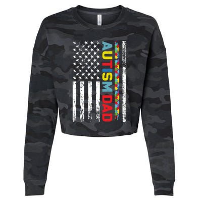 Men Autism Dad Meaningful Gift Fathers Day Dad Autism American Flag Gift Cropped Pullover Crew