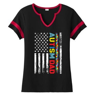 Men Autism Dad Meaningful Gift Fathers Day Dad Autism American Flag Gift Ladies Halftime Notch Neck Tee