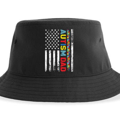 Men Autism Dad Meaningful Gift Fathers Day Dad Autism American Flag Gift Sustainable Bucket Hat
