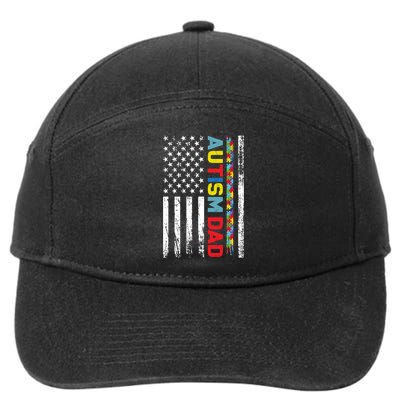 Men Autism Dad Meaningful Gift Fathers Day Dad Autism American Flag Gift 7-Panel Snapback Hat
