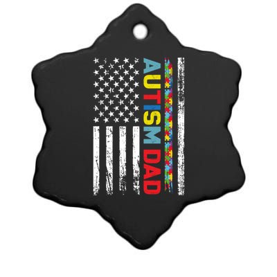 Men Autism Dad Meaningful Gift Fathers Day Dad Autism American Flag Gift Ceramic Star Ornament