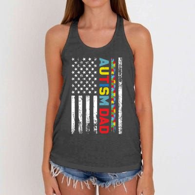 Men Autism Dad Meaningful Gift Fathers Day Dad Autism American Flag Gift Women's Knotted Racerback Tank