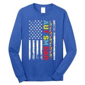 Men Autism Dad Meaningful Gift Fathers Day Dad Autism American Flag Gift Long Sleeve Shirt