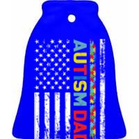 Men Autism Dad Meaningful Gift Fathers Day Dad Autism American Flag Gift Ceramic Bell Ornament