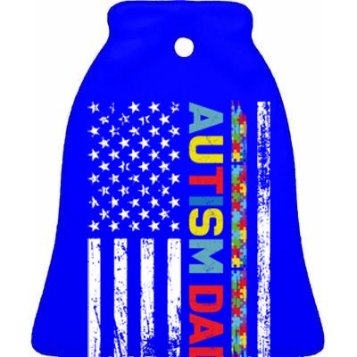 Men Autism Dad Meaningful Gift Fathers Day Dad Autism American Flag Gift Ceramic Bell Ornament