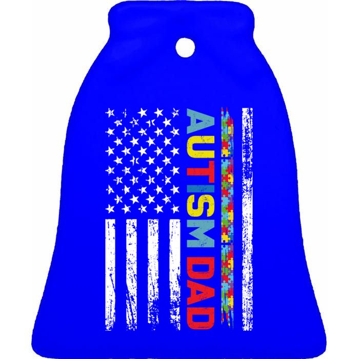 Men Autism Dad Meaningful Gift Fathers Day Dad Autism American Flag Gift Ceramic Bell Ornament