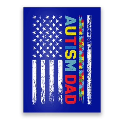 Men Autism Dad Meaningful Gift Fathers Day Dad Autism American Flag Gift Poster