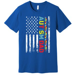 Men Autism Dad Meaningful Gift Fathers Day Dad Autism American Flag Gift Premium T-Shirt