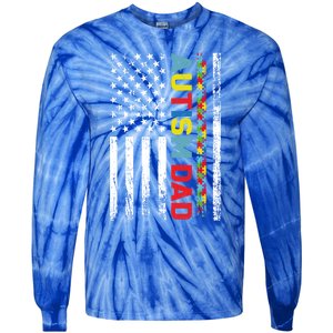 Men Autism Dad Meaningful Gift Fathers Day Dad Autism American Flag Gift Tie-Dye Long Sleeve Shirt