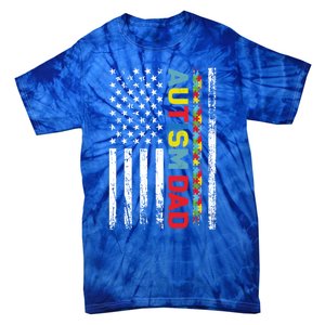 Men Autism Dad Meaningful Gift Fathers Day Dad Autism American Flag Gift Tie-Dye T-Shirt