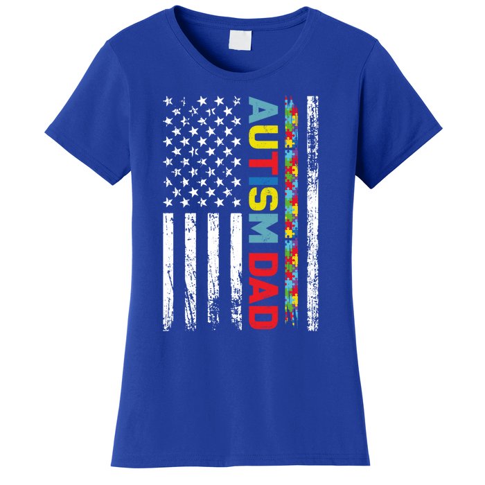 Men Autism Dad Meaningful Gift Fathers Day Dad Autism American Flag Gift Women's T-Shirt