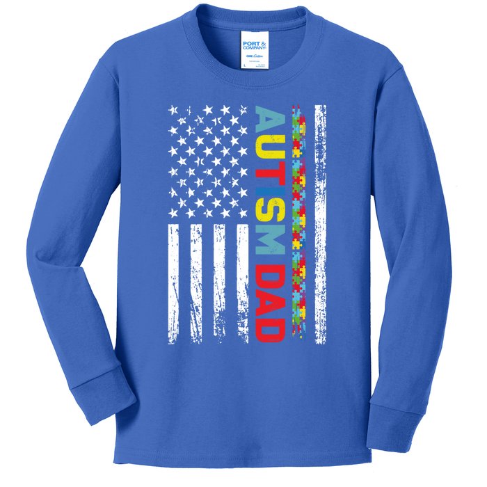 Men Autism Dad Meaningful Gift Fathers Day Dad Autism American Flag Gift Kids Long Sleeve Shirt