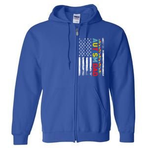 Men Autism Dad Meaningful Gift Fathers Day Dad Autism American Flag Gift Full Zip Hoodie