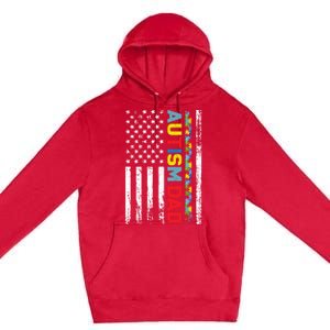 Men Autism Dad Meaningful Gift Fathers Day Dad Autism American Flag Gift Premium Pullover Hoodie