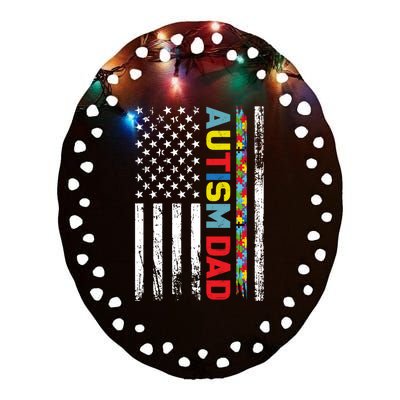 Men Autism Dad Meaningful Gift Fathers Day Dad Autism American Flag Gift Ceramic Oval Ornament