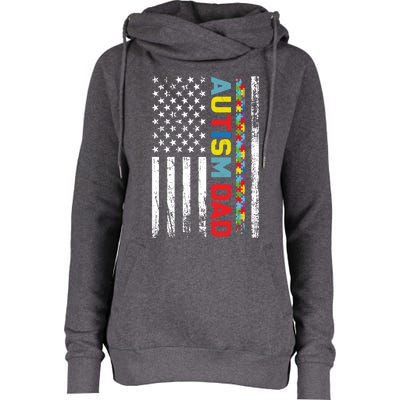 Men Autism Dad Meaningful Gift Fathers Day Dad Autism American Flag Gift Womens Funnel Neck Pullover Hood