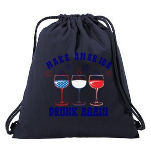 Make America Drunk Again Top Funny 4th Of July Wine Decor Gift Drawstring Bag