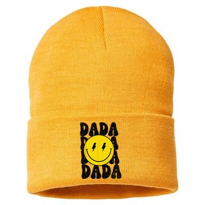 Mama And Dada Smiling Face Bolt Eyes Pregnancy Announcement Sustainable Knit Beanie