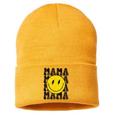 Mama And Dada Smiling Face Bolt Eyes Pregnancy Announcement Sustainable Knit Beanie