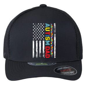 Men Autism Dad Great Gift Fathers Day Dad Autism American Flag Gift Flexfit Unipanel Trucker Cap