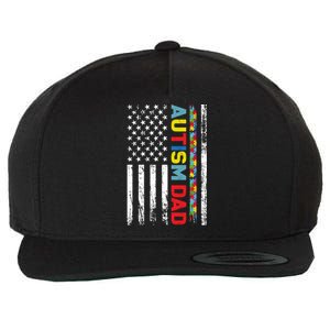 Men Autism Dad Great Gift Fathers Day Dad Autism American Flag Gift Wool Snapback Cap