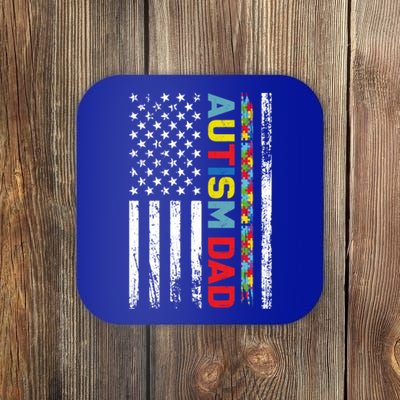 Men Autism Dad Great Gift Fathers Day Dad Autism American Flag Gift Coaster