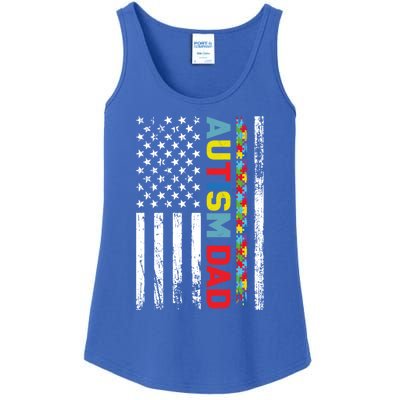 Men Autism Dad Great Gift Fathers Day Dad Autism American Flag Gift Ladies Essential Tank