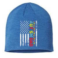 Men Autism Dad Great Gift Fathers Day Dad Autism American Flag Gift Sustainable Beanie