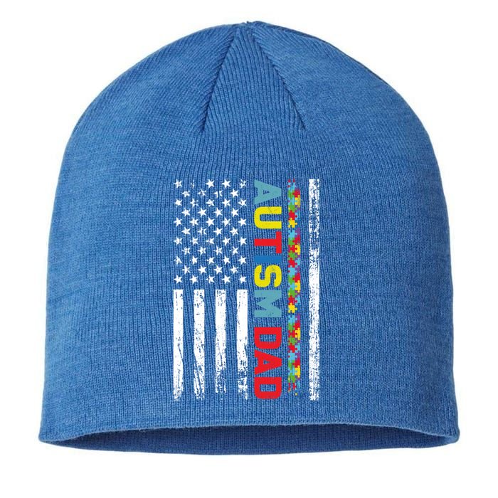 Men Autism Dad Great Gift Fathers Day Dad Autism American Flag Gift Sustainable Beanie