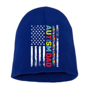 Men Autism Dad Great Gift Fathers Day Dad Autism American Flag Gift Short Acrylic Beanie