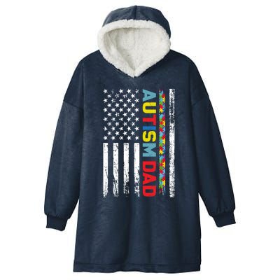 Men Autism Dad Great Gift Fathers Day Dad Autism American Flag Gift Hooded Wearable Blanket