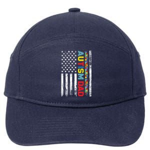 Men Autism Dad Great Gift Fathers Day Dad Autism American Flag Gift 7-Panel Snapback Hat