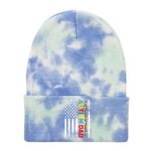 Men Autism Dad Great Gift Fathers Day Dad Autism American Flag Gift Tie Dye 12in Knit Beanie